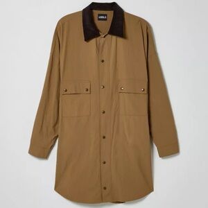 AJOBYAJO Oversized Wax Shirt Jacket Barn Chore Tan Brown NWT